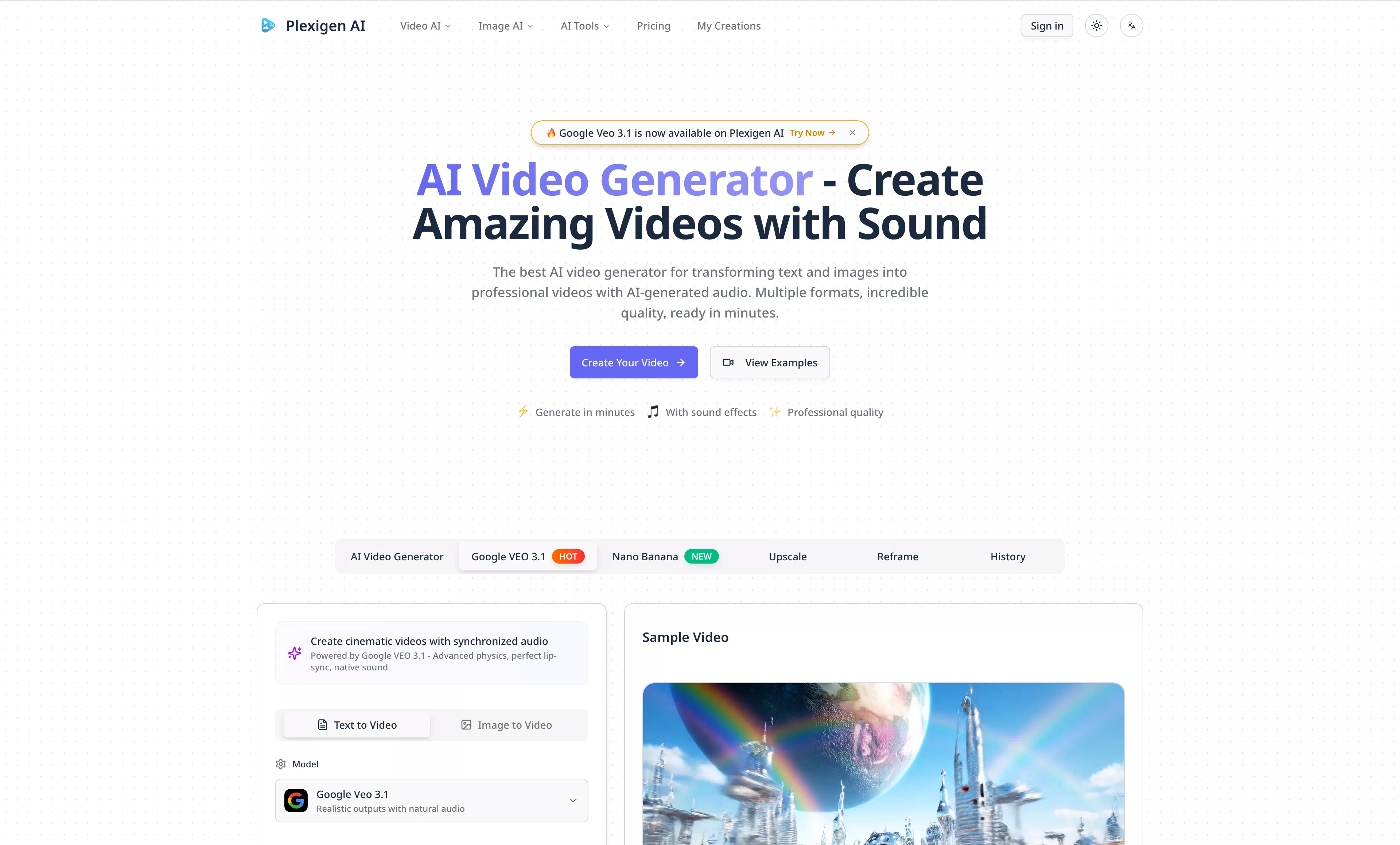Plexigen AI — 原生音频支持的电影级视频生成器