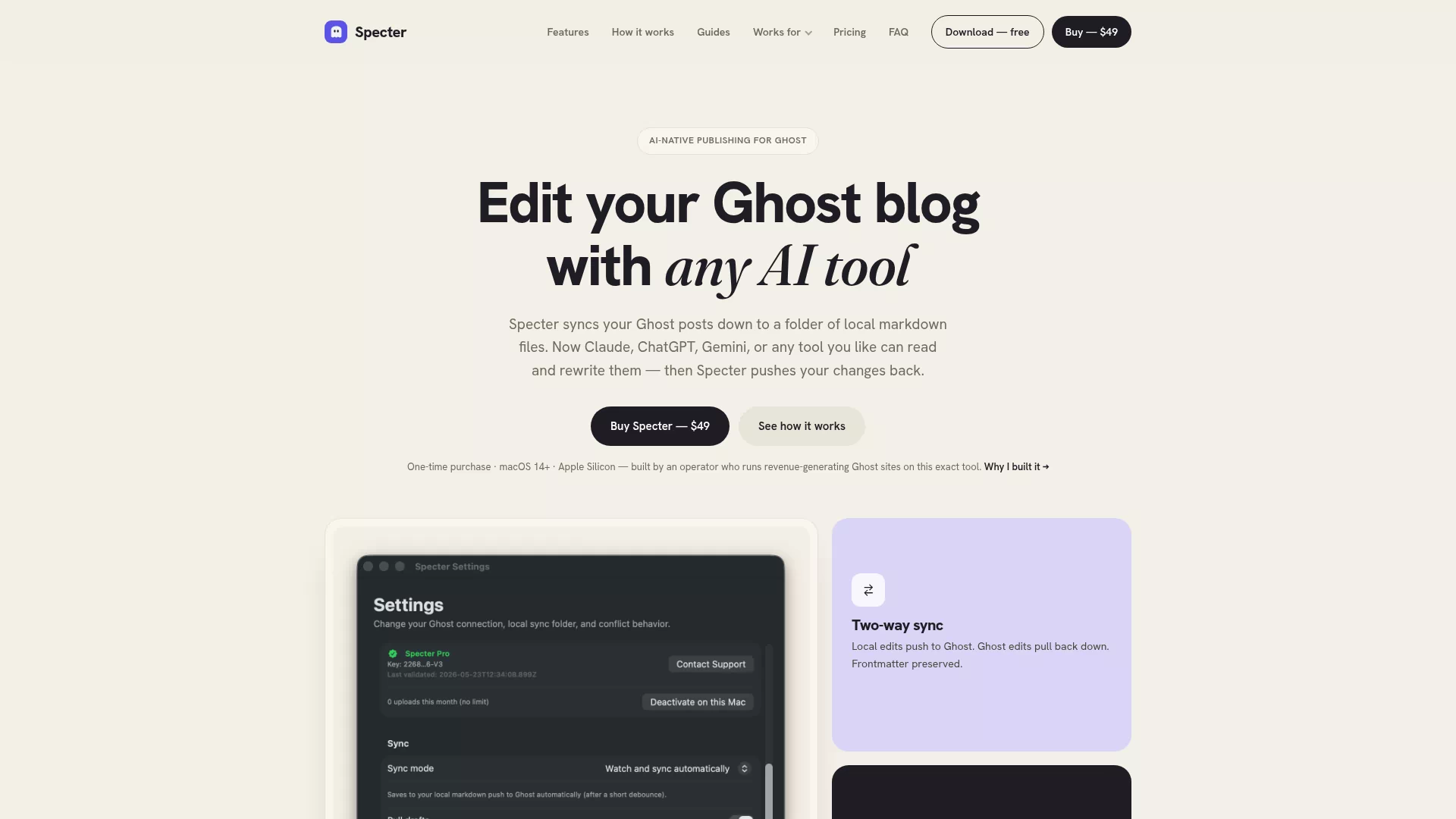 SpecterSync — Ghost CMS 本地 AI 编辑