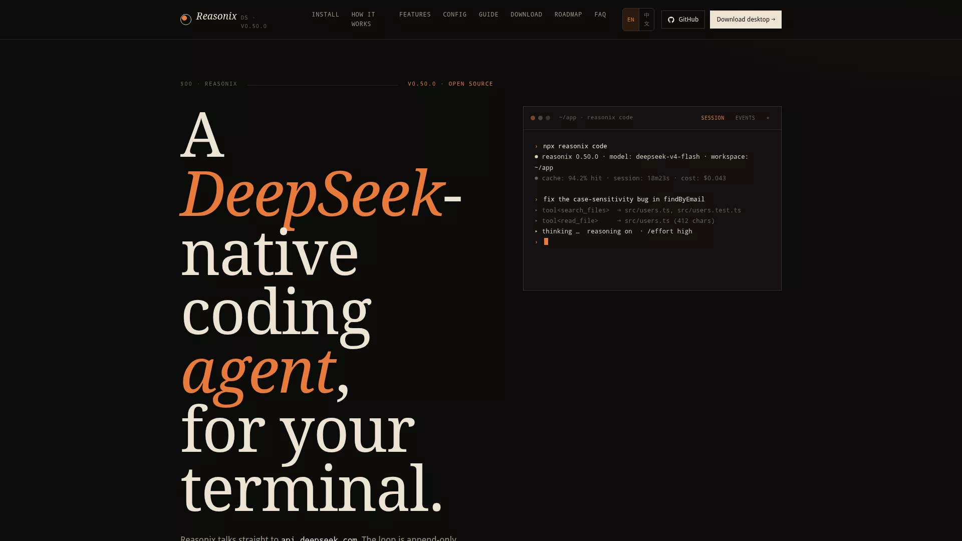 Reasonix — DeepSeek-Native Coding Agent