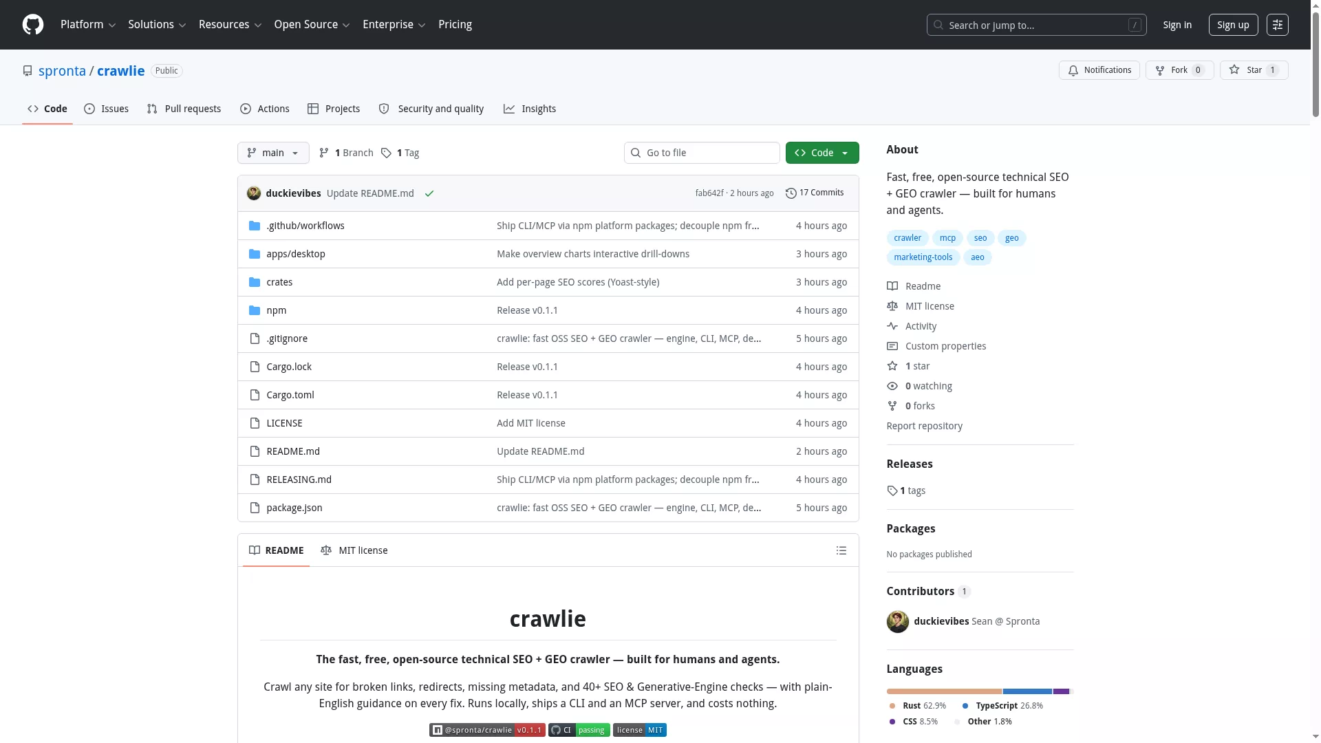 Crawlie — Open-Source SEO & GEO Crawler Crawlie — Open-Source SEO & GEO Crawler
